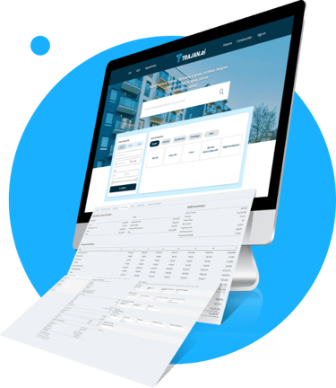 a desktop computer monitor screen Blockchain of Trajan.ai Real estate Property evaluation - Property