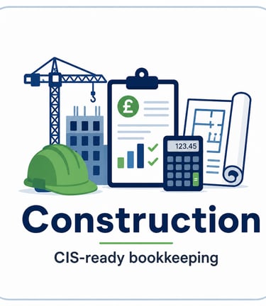 Construction bookkeeping with CIS, VAT, job costing, and subcontractor payment support.