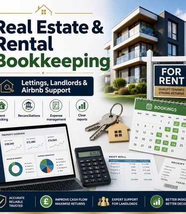 Real estate bookkeeping services for landlords, letting agents, rental properties, and Airbnb-style 