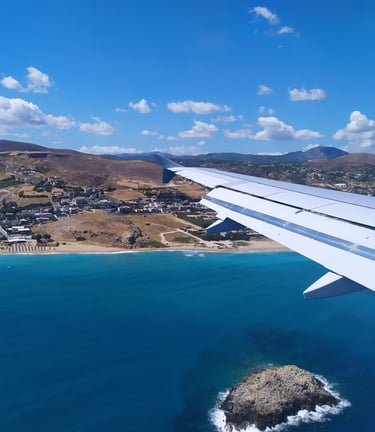 A view of a plane wing above Crete Island