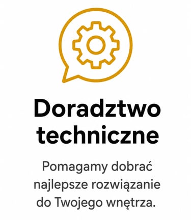 Ikona koła zębatego z napisem doradztwo techniczne dla Twojego wnętrza.