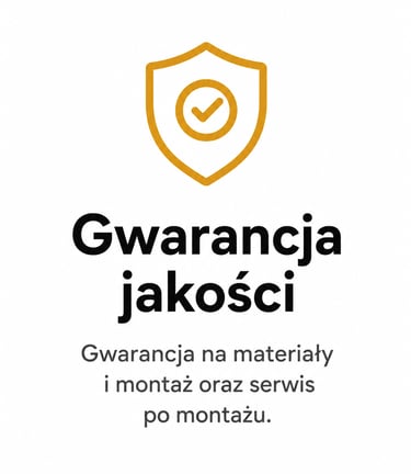 Gwarancja jakości logo with shield icon for materials and installation services warranty.