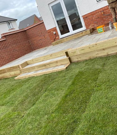 lawn and patio installed at a home in droitwich