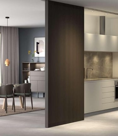 Soluciones para dividir ambientes con puertas de madera integradas en diseño contemporáneo