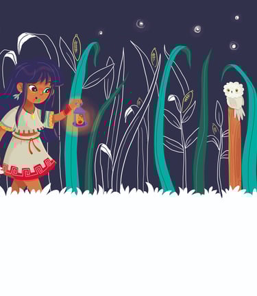 Children’s book illustrator style – exploring girl with dog