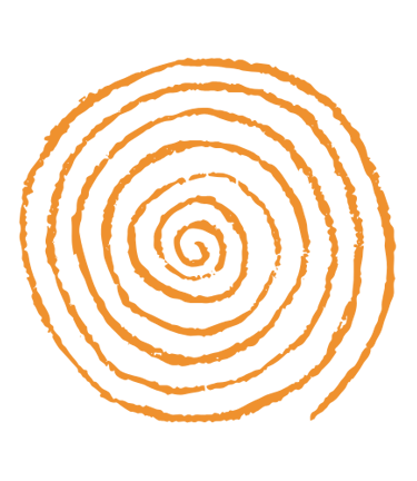 An orange coloured illustration of a spiral