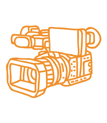 An orange coloured illustration of a camera