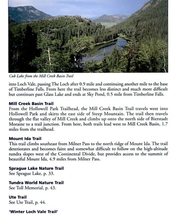 Sample page from the guidebook, Rocky Mountain National Park:  The Complete Hiking Guide