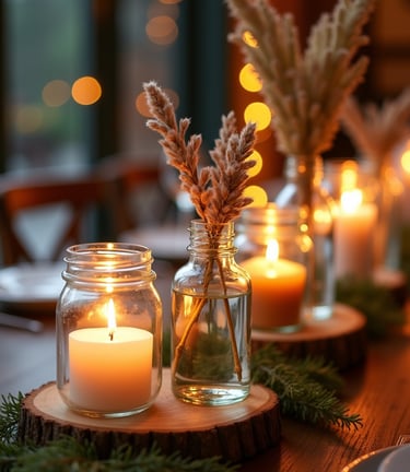 focus décor centre table mariage bohème fleur séchée bougie nature