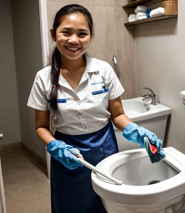 Domestic maid cleaning and doing household chores in modern home in Singapore