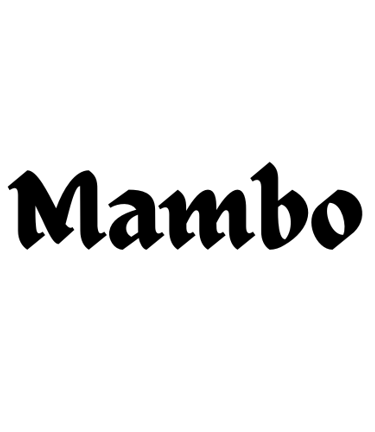 Mambo brand logo in black gothic typography on a white background.