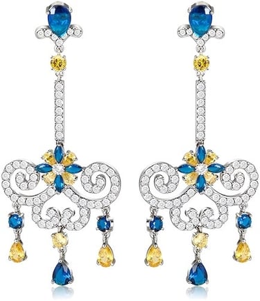14K Gold Natural Crystal Drop Earrings for Women,Luxury Tassel Water Drop Crystal Long Dangle Earrings