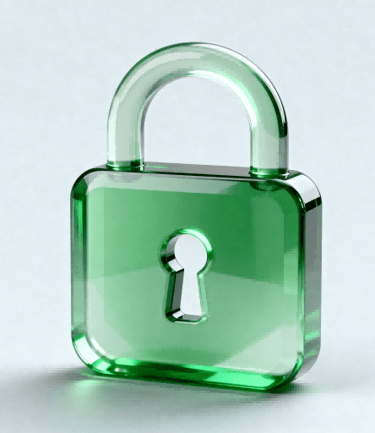 3D glassmorphism icon of a lock, symbolizing strict design confidentiality.