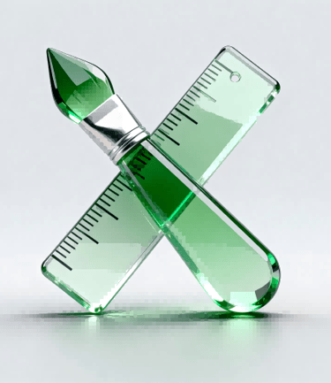 3D glassmorphism icon of a paintbrush and ruler, for mastery in craftsmanship.