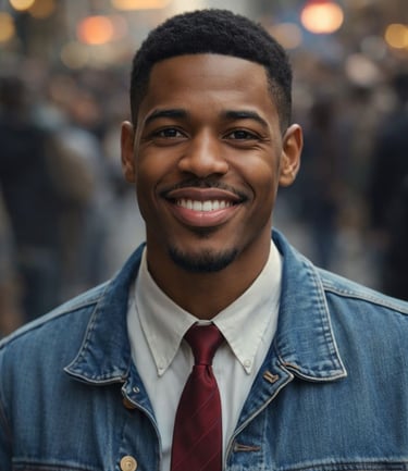 a man in a denim jacket and tie dye dyed denim jacket