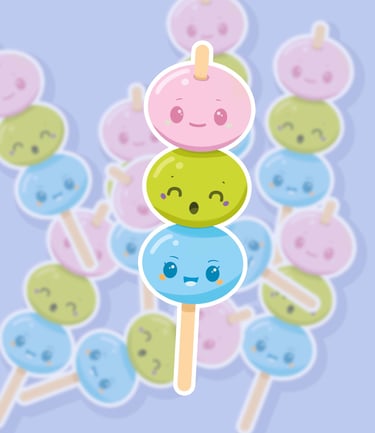 brochette kawaii japonaise mochii stickers , stickers sheete