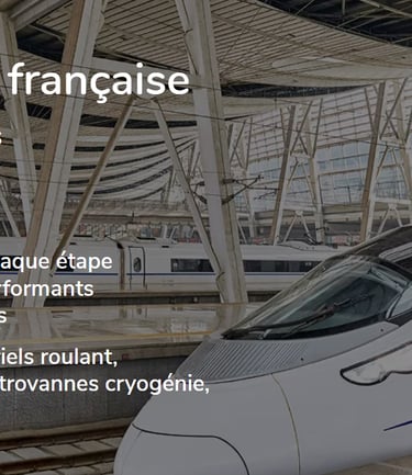 Un train à grande vitesse dans une gare moderne, illustrant la fabrication française d'électrovannes