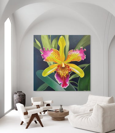 Christine Knize’s Monumental Orchid Painting, architectural fine art for high end collections