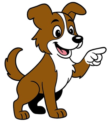 Scout the mascot, a brown and white dog, smiling and pointing to the Important note for Reefers