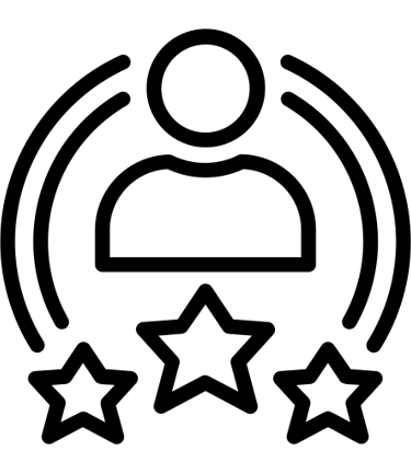 Icon of person with 3 stars symbolizing experience