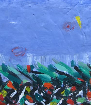 peinture d'un champ avec une tâche jaune dans le ciel