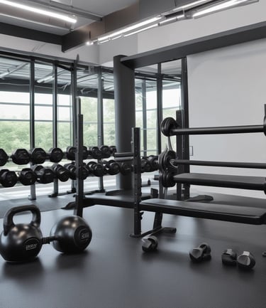 Bright, modern cardio machines lined up in a spacious gym with natural light.