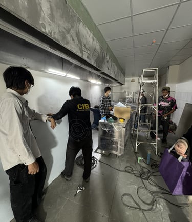 Professional commercial kitchen equipment installation and system setup for restaurants