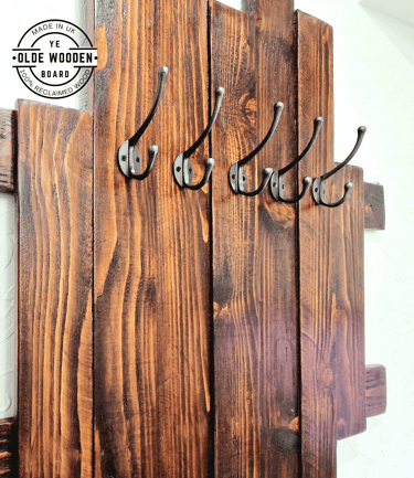 Rustic Wooden Hanger Wall Coat Rack Metal Hook Cast Iron Vintage Industrial Look Handmade Reclaimed Wood