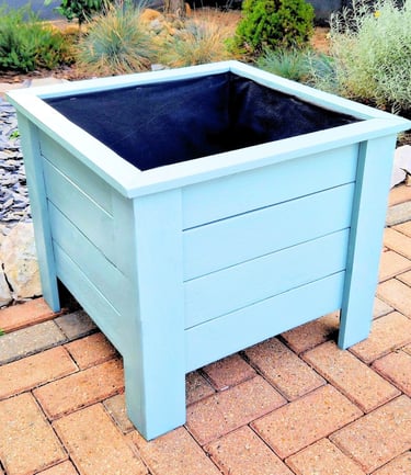 large wooden square planter on legs handmade in uk painted in colour