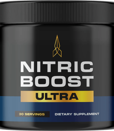 Nitric Boost Ultra dietary supplement jar with 30 servings for pre-workout performance.