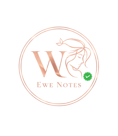 Elegant rose gold Ewe Notes logo featuring a woman's profile and the letter W in a circular frame.