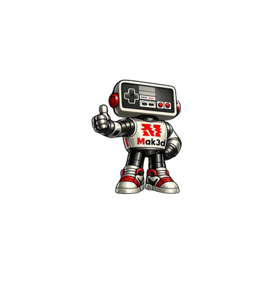 Retro gaming robot mascot with a classic controller head giving a thumbs up on a black background.