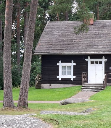 maison peinte en peinture suédoise noir contours de fenêtre blancs