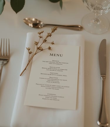 menu mariage fleurs sechees couverts réception interieure