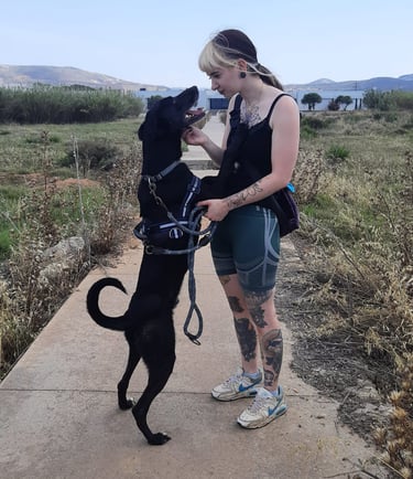 Mel mit schwarzem Hund