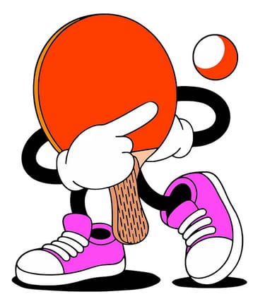 a cartoon character holding a ping pong paddle