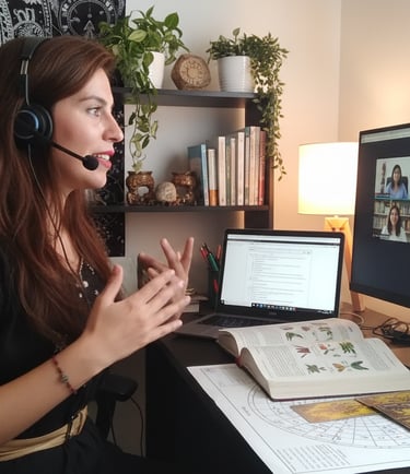 mujer dictando clase virtual de astrología