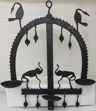 "Iron hanging oil lamp with handcrafted peacock motif–traditional decor-For overseas logistics"