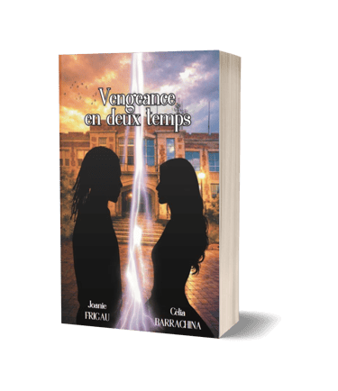 Livre broché "Vengeance en deux temps", romance fantastique de Joanie Frigau et Célia Barrachina.