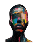 Architecte d'intérieur qui propose un tableau artistique représentant un visage coloré et abstrait.