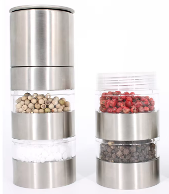 Pepper mill consisting of 4 interchangeable containers each holding various spices