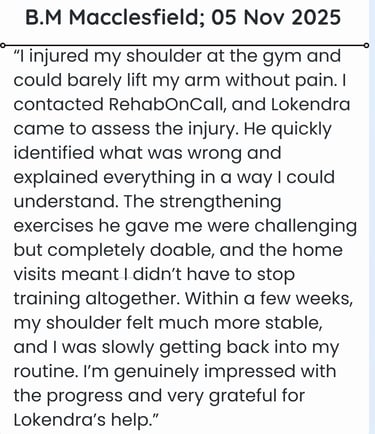 Patient review about physiotherapy services after shoulder pain