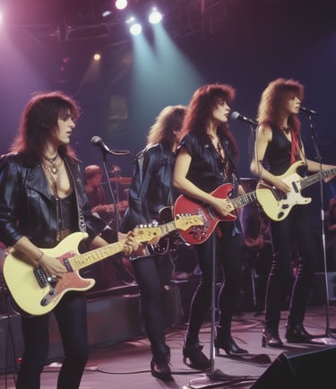 A nostalgic collage of 1980s female rock legends, showcasing their influence on music.