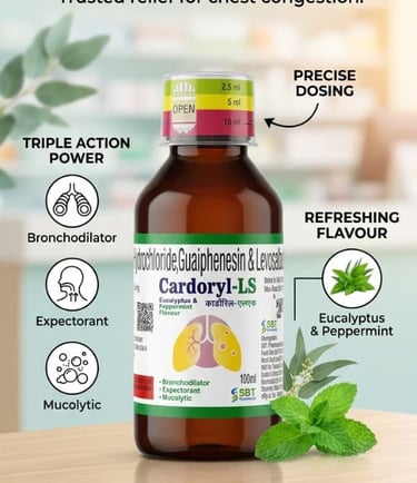 Cardoryl-LS Syrup bottle by SBT Pharmaceuticals for cough and chest congestion