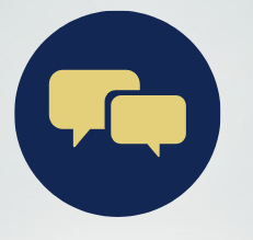 two speech bubbles in a blue circle