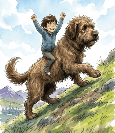 Finn celebrating after finding the Healing Spring