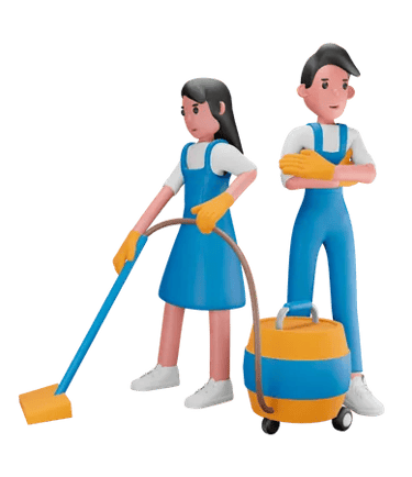a couple of people with a vacuumr and a vacuum