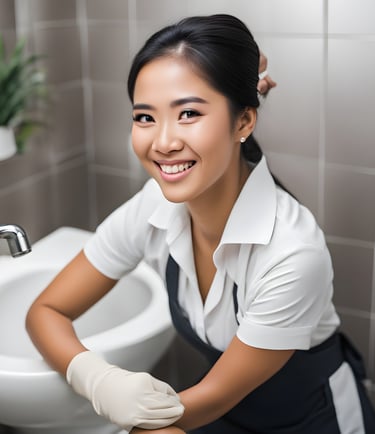 Domestic maid cleaning and doing household chores in modern home in Singapore