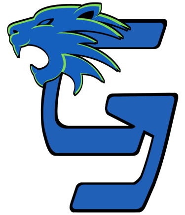 a blue and green logo with a Wildcat head