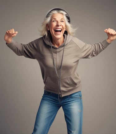 a woman with red hair and earrings on her face